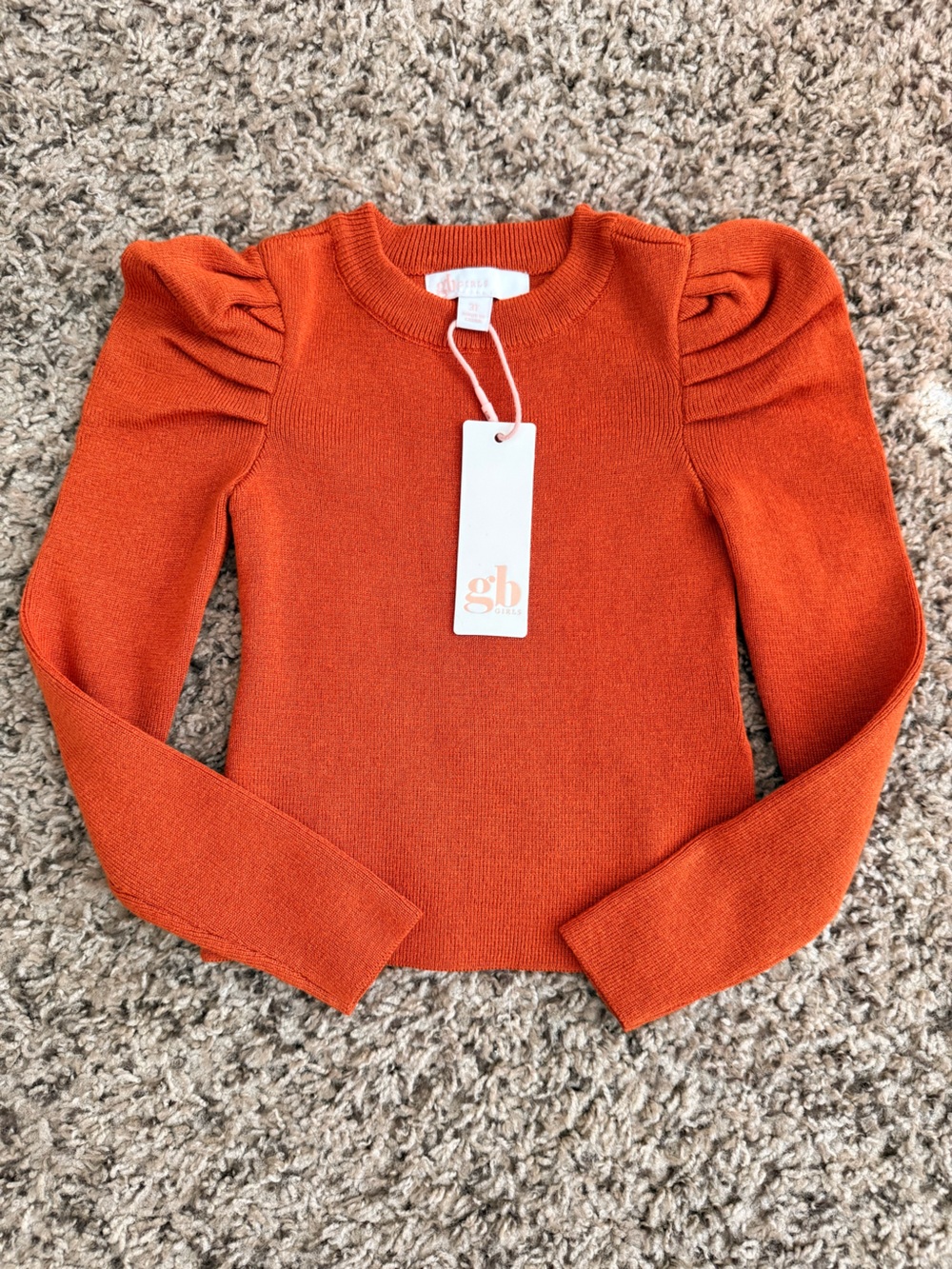 GB girls Orange Puff-Sleeve Knit Sweater